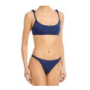 Aqua Bloomingdale's Eyelet Lace Bikini Swimsuit Dark Blue Large NWT